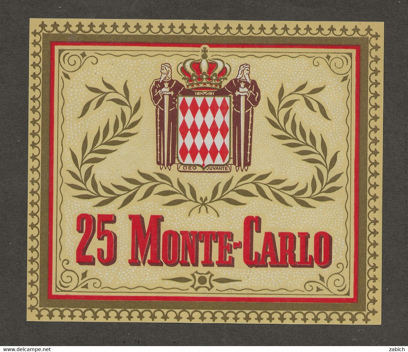 MONACO  ETIQUETTE BOITE DE 25 CIGARES MONTE CARLO NEUVE GOMME INTACTE - Etichette