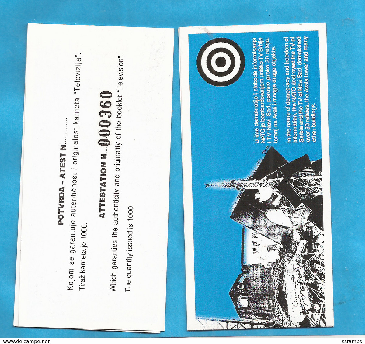 NATO 13  1999 STOP NATO BOMB JUGOSLAVIJA JUGOSLAWIEN JUGOSLAVIA  NATO BOMBED OVER 30 RELAIES  INTERESSANTE - Postzegelboekjes
