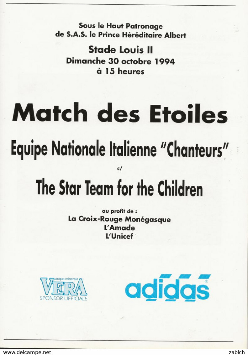 MONACO PROGRAMME MATCH DES ETOILES 1994 - Programma's