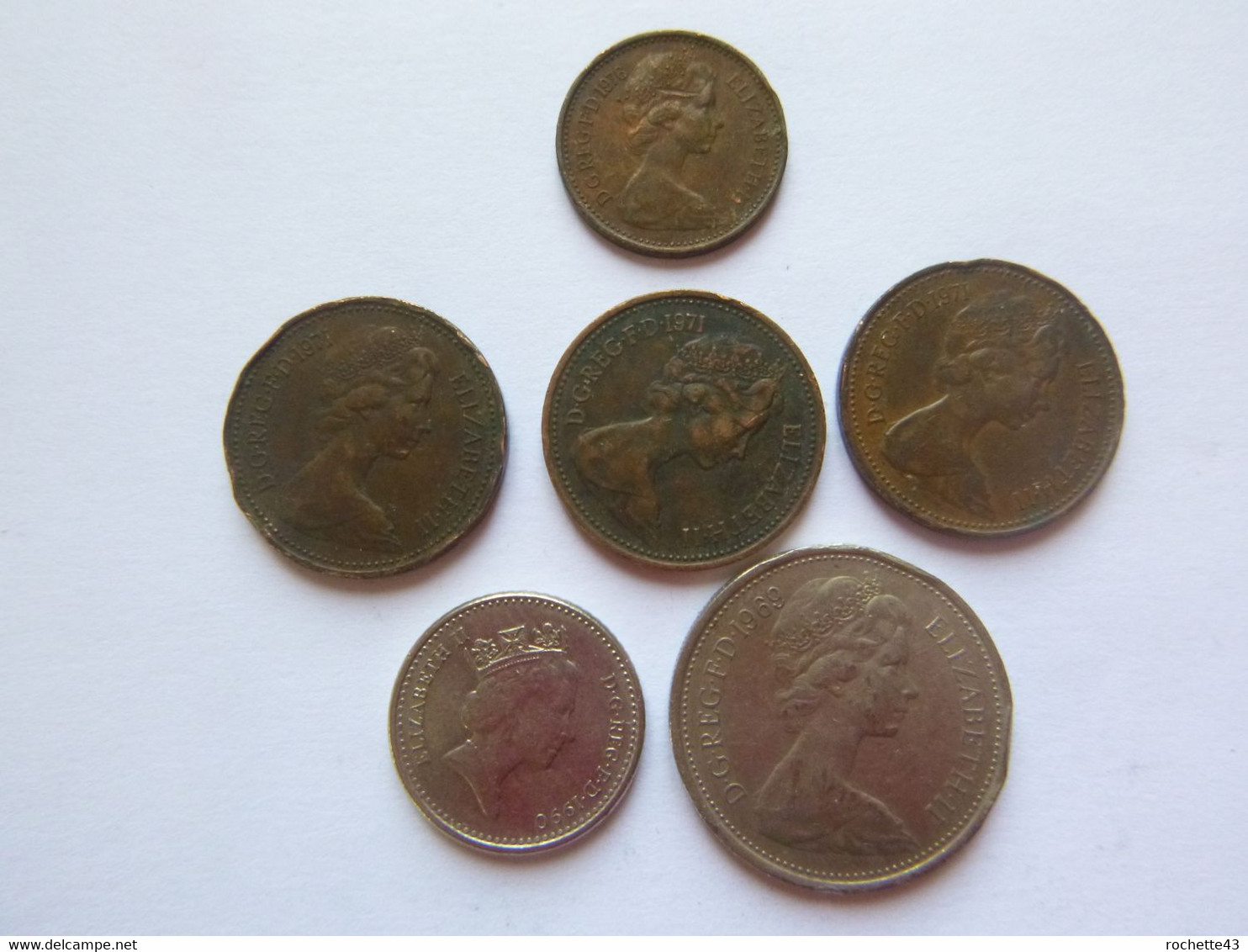 Lot De 6 Grande-Bretagne 1/2 New Penny 1976 - 5 Pence 1990 - 1 New Penny 1971 (x3)  5 New Pence 1969 Pièce Monnaie Coin - Otros & Sin Clasificación