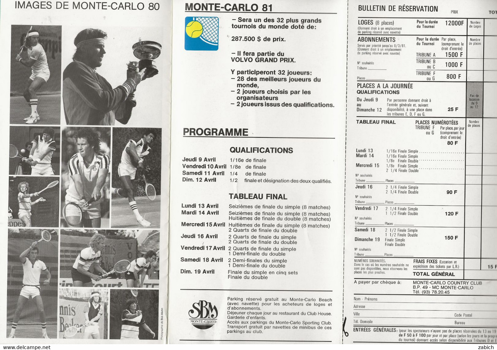 MONACO PROGRAMME OPEN DE TENNIS DE MONTE CARLO 1981 - Programmes