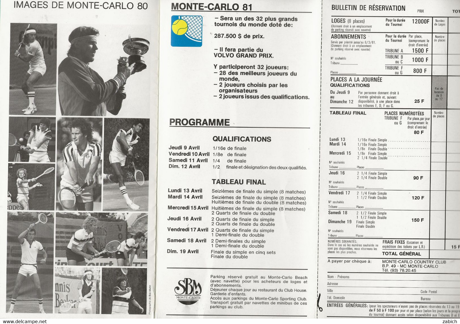 MONACO PROGRAMME OPEN DE TENNIS DE MONTE CARLO 1981 - Programma's