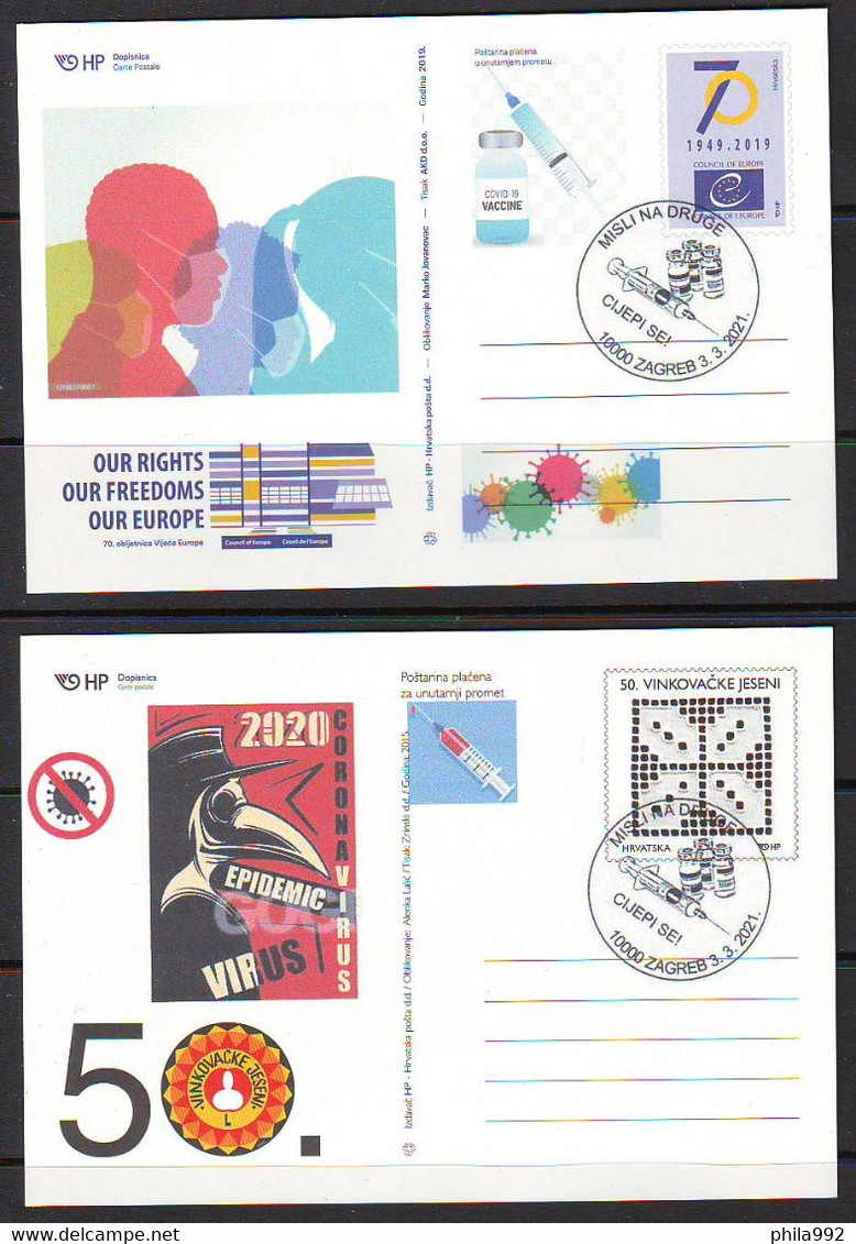 Croatia 2021 COVID-19 GET VACCINATED VACCINE Postcard Overprint (2) Postmark 10000 ZAGREB 3.03. - Croatia