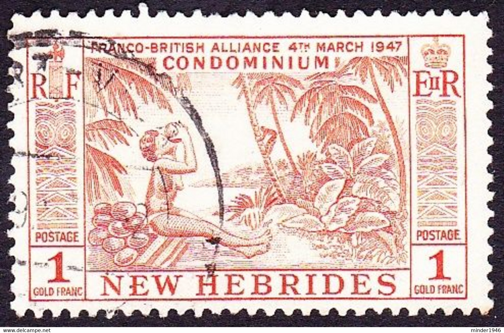 NEW HEBRIDES 1957 1F Red-Orange SGF104 FU - Usados