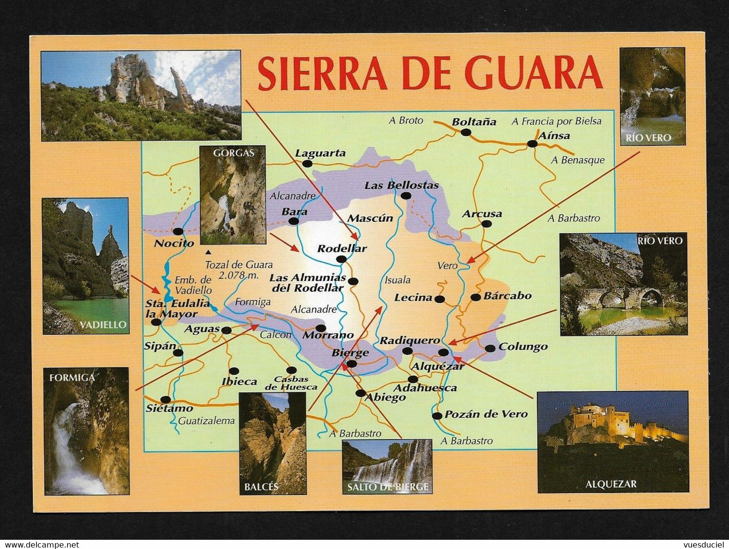 Sierra De Guara / Spain Espagne / Carte Postale Avec Illustration Map Carte Géographique En Couleur - Carte Geografiche