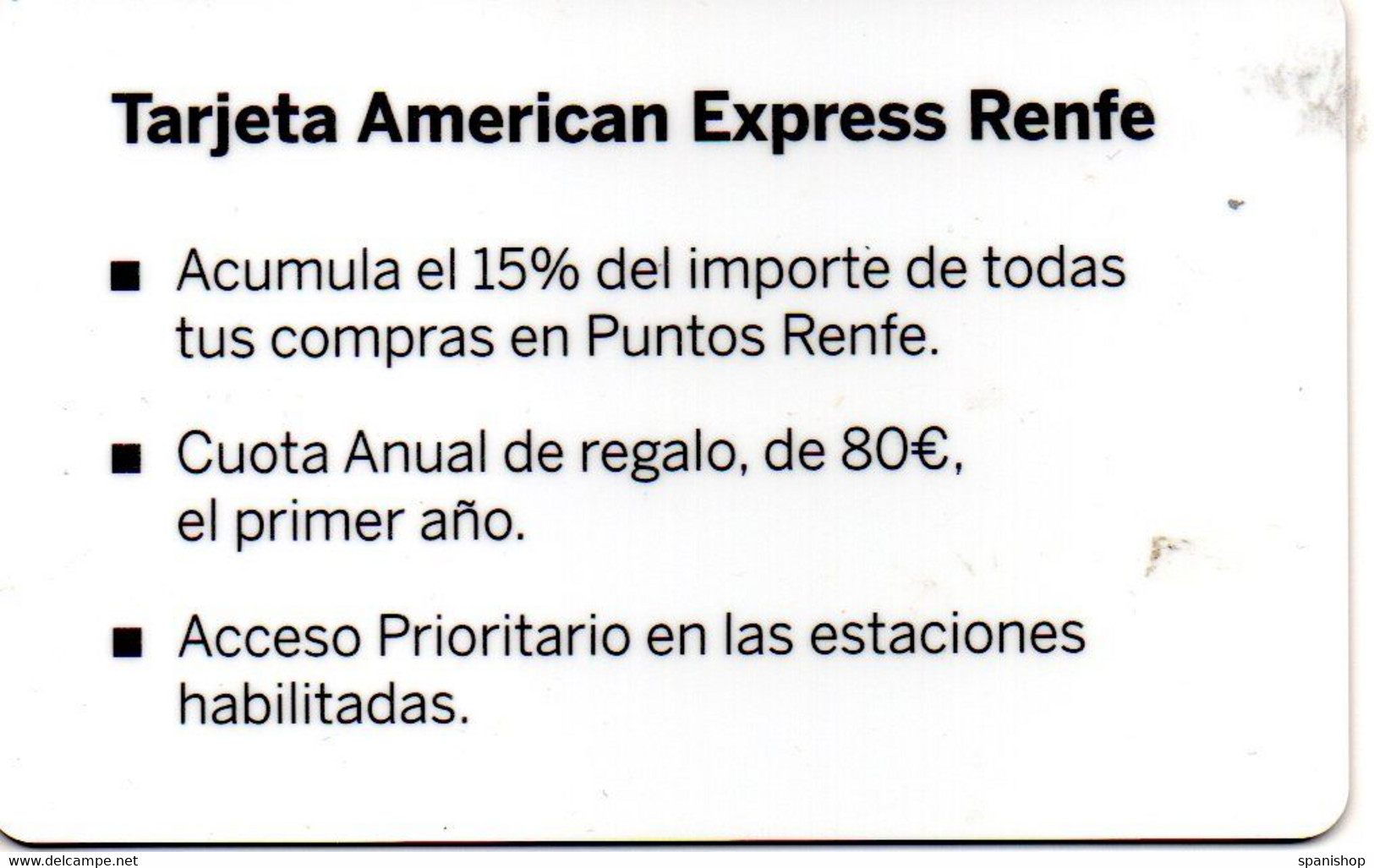 CREDIT CARD PUBLICITY RENFE AMERICAN EXPRESS TRAIN BAHN SPAIN - FINE PLASTIC - Emissioni Private