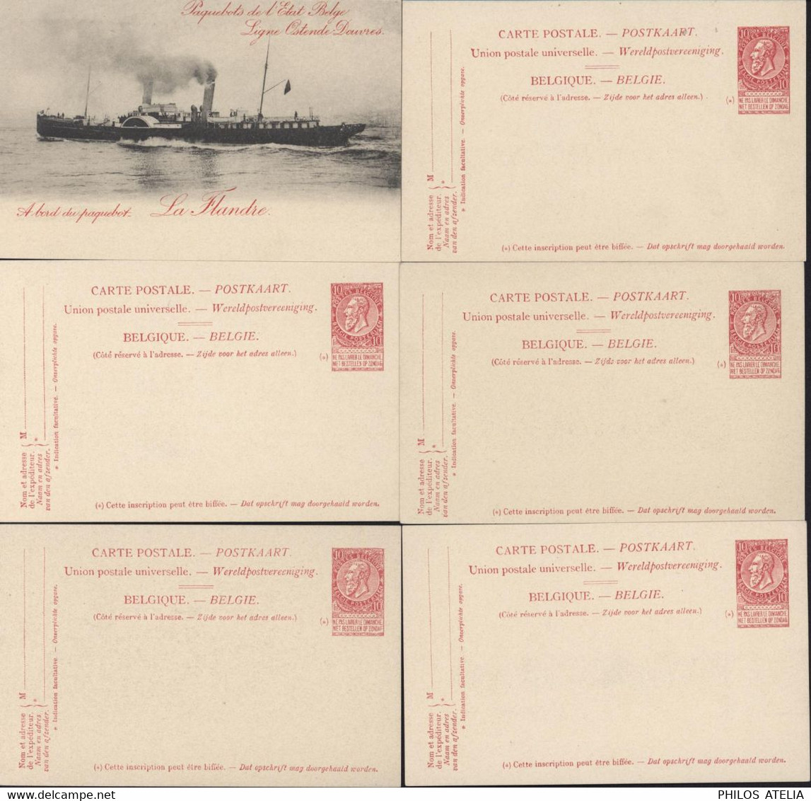 6 Entiers CP Paquebots état Belge Ligne Ostende Douvres Flandre Douvres Marie-Henriette Prince Albert Rapide Léopold II - Tarjetas Transatlánticos