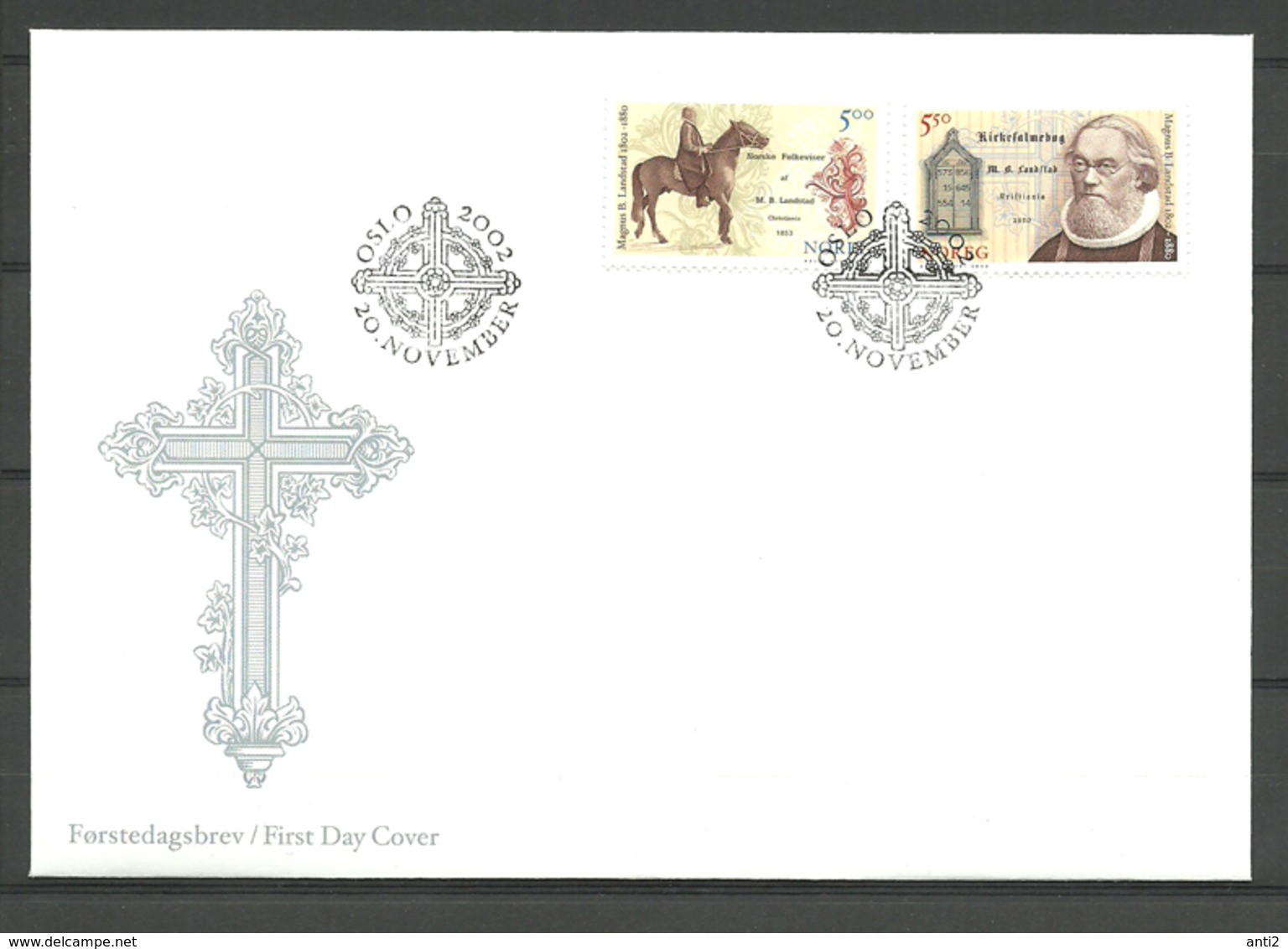 Norway 2002 200th Birthday Of Magnus Brostrup Landstad Mi 1452-1453 FDC - Covers & Documents