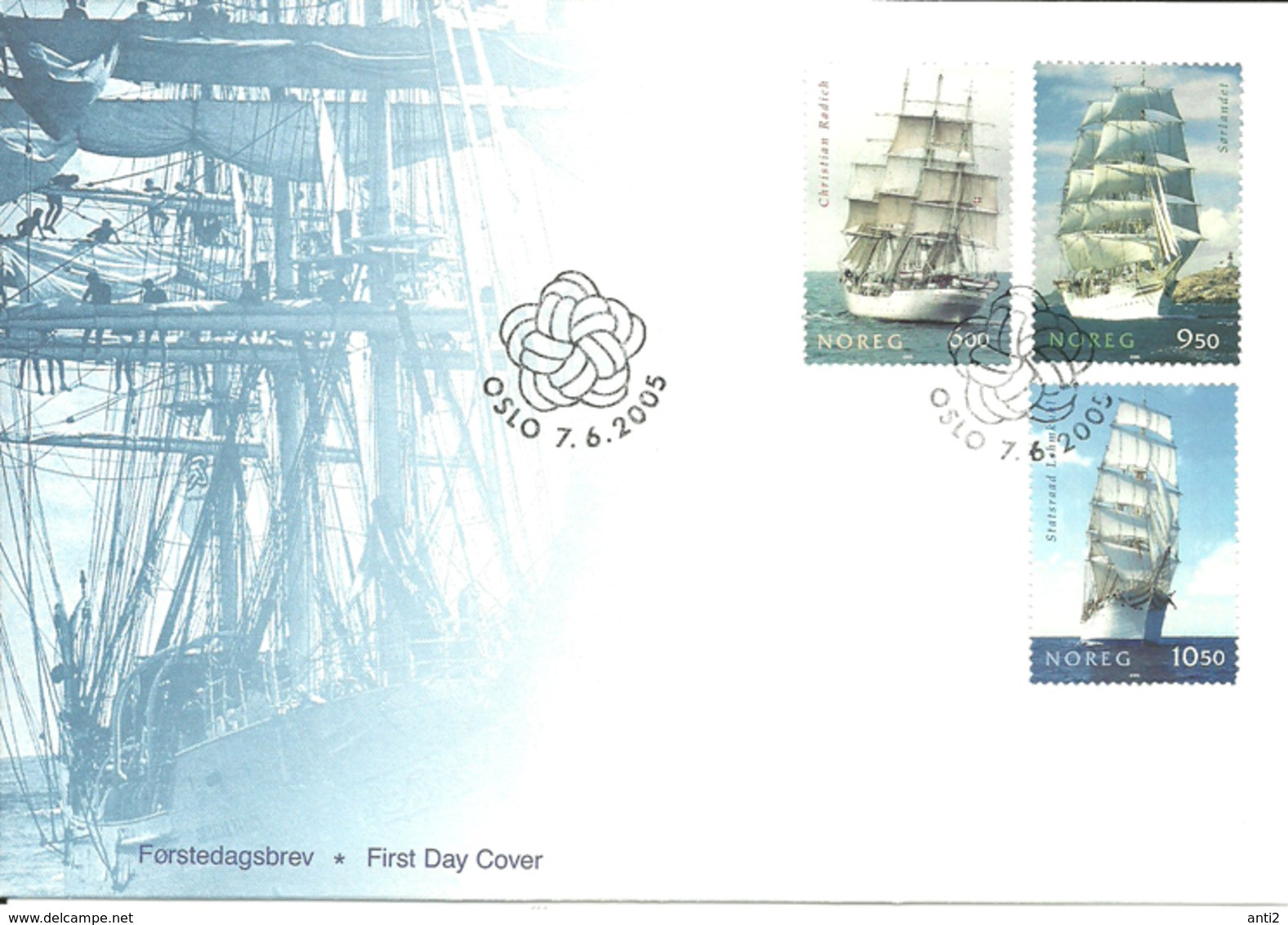 Norway Norge 2005  The Square Riggers, Sailing Ships  Mi  1541-1543  FDC - Storia Postale