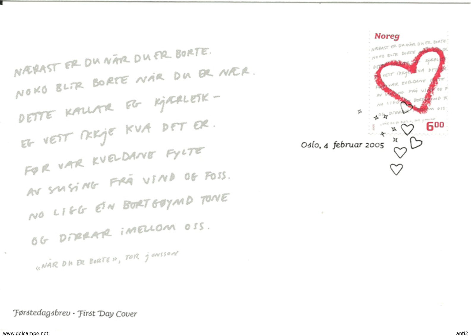 Norge Norway 2005 Valentins Day, Mi 1522, FDC - Lettres & Documents
