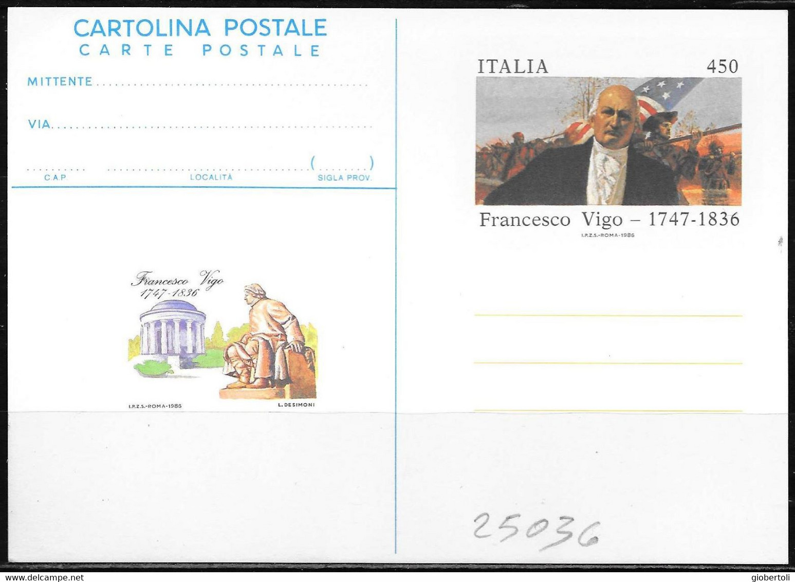 Italia/Italy/Italie: Intero, Stationery, Entier, Giuseppe Maria Francesco Vigo - Ganzsachen