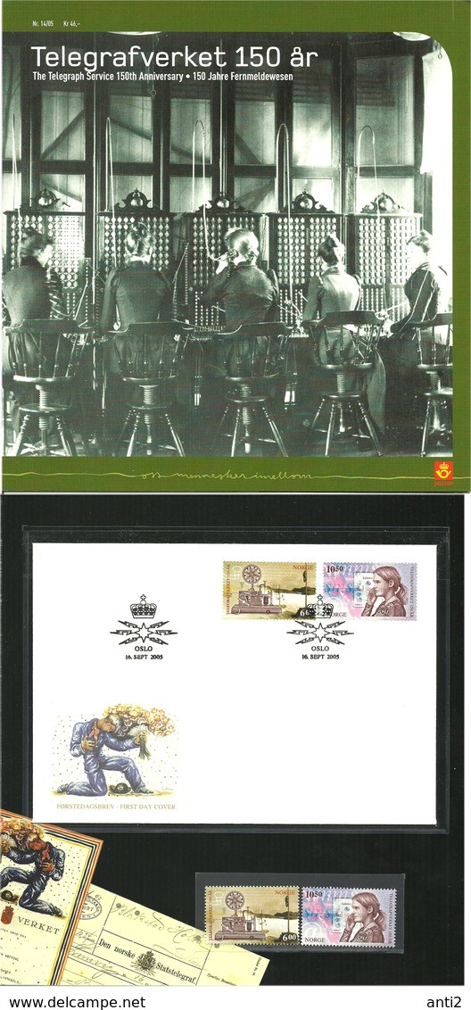 Norway 2005 The Telegraph Service 150th Anniversary,  Mi 1550-1551  MNH And FDC In Folder - Brieven En Documenten