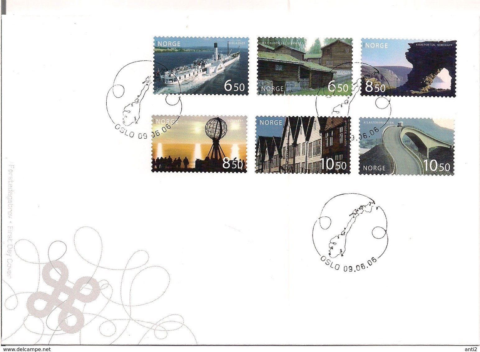 Norge Norway 2006 Tourist Stamps, Ship, Mountians, Roads, Bridge, Polar Circle, Bergen, Mi 1581-1586, FDC - Briefe U. Dokumente