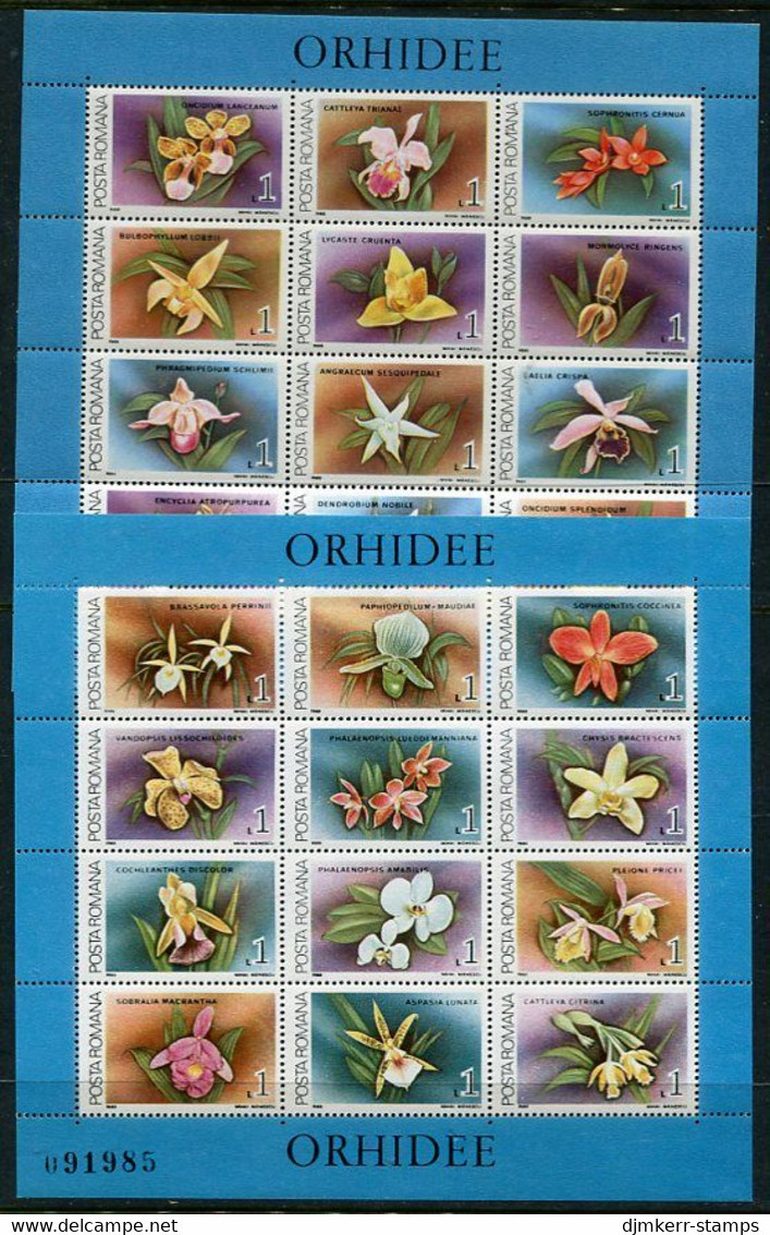 ROMANIA 1988 Orchids Blocks MNH/**.  Michel Blocks 248-49 - Blocks & Sheetlets