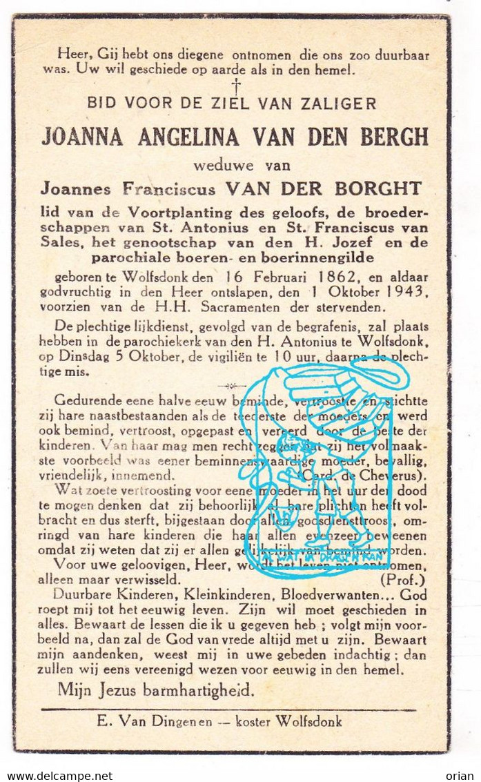 DP Joanna Angelina Van Den Bergh ° Wolfsdonk Langdorp Aarschot 1862 † 1943 X Joannes Fr. Van Der Borght - Imágenes Religiosas