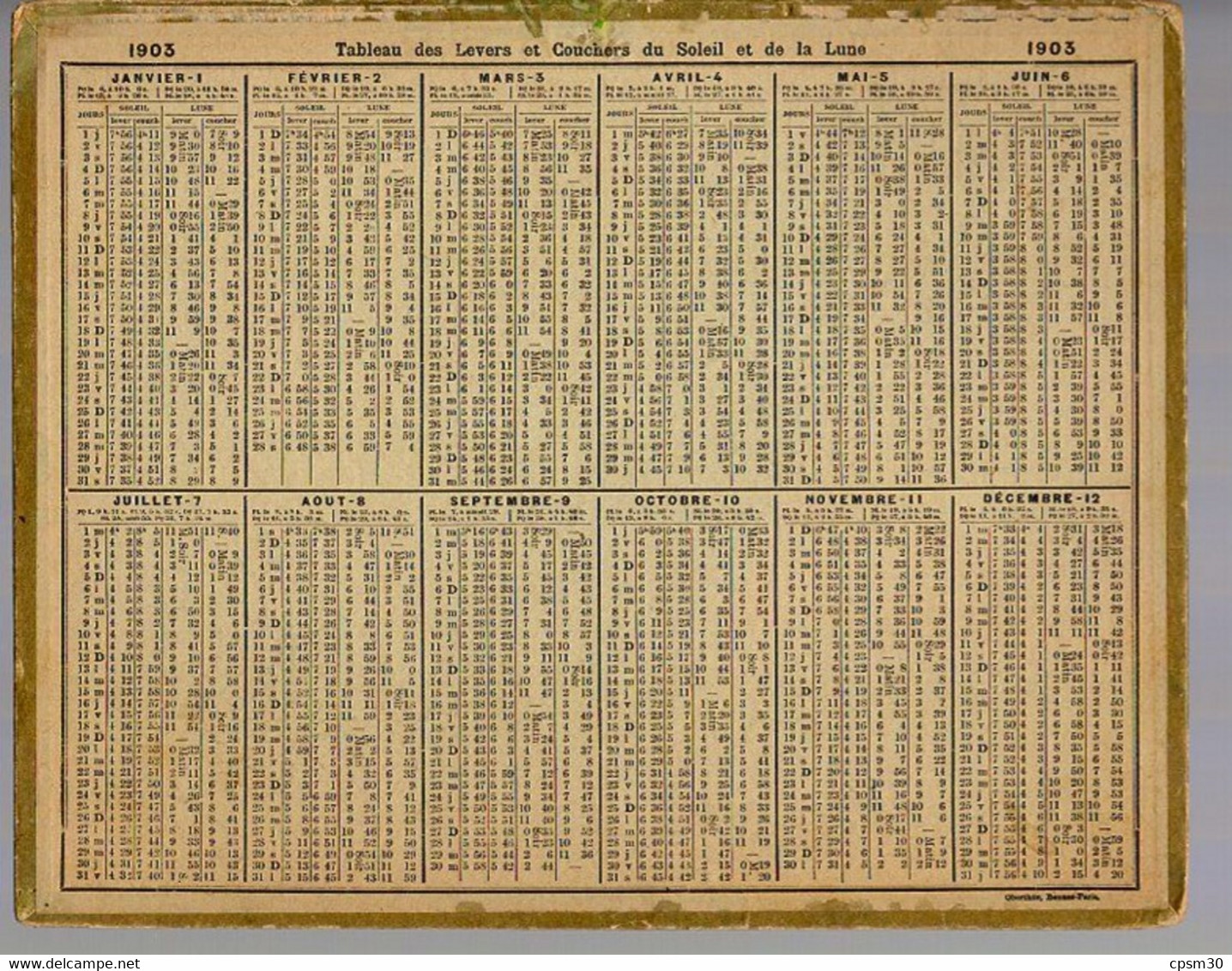 CALENDRIER GF 1903 - Paris Marché Aux Oiseaux, Imprimeur Oberthur Rennes - Grand Format : 1901-20