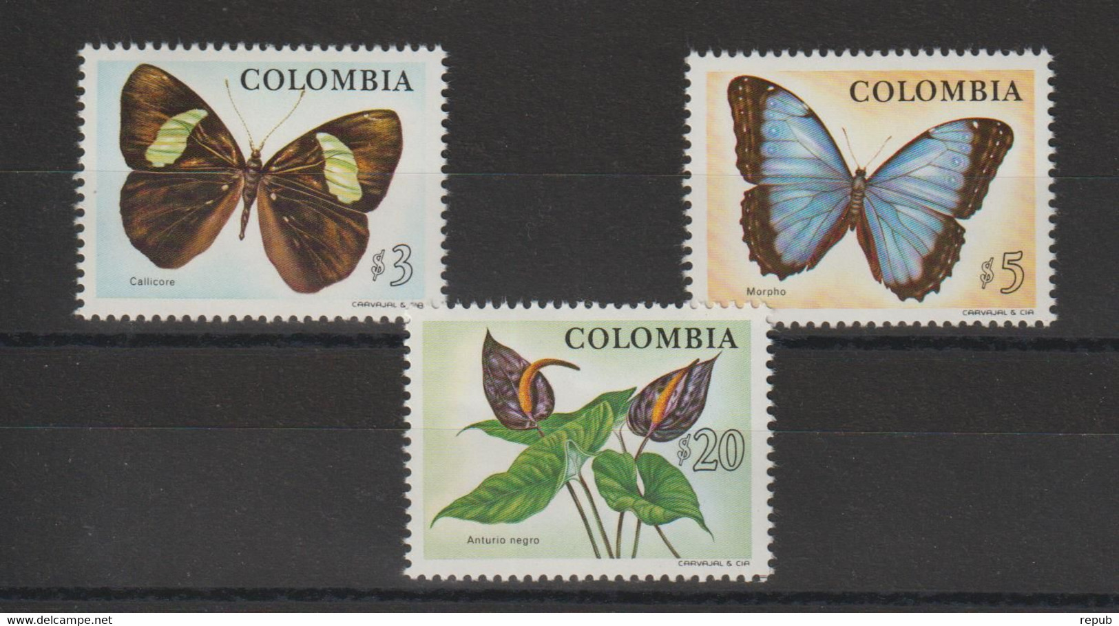 Colombie 1976 Papillons Et Plantes 692-694 3 Val ** MNH - Colombia