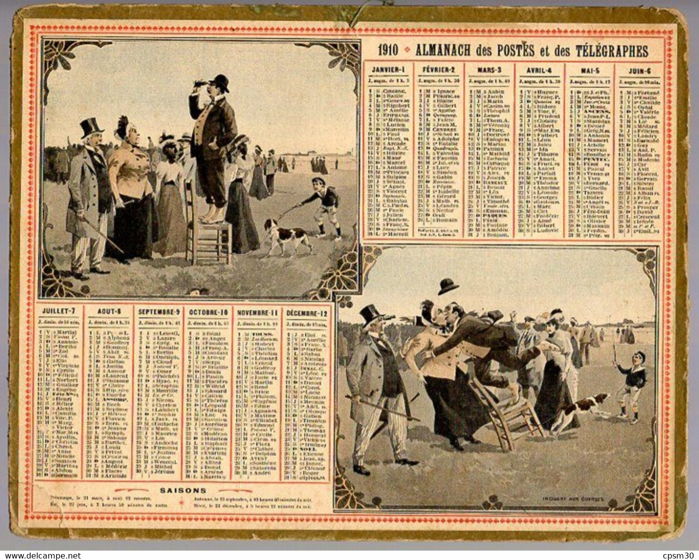 CALENDRIER GF 1910 - Incident Aux Courses Chevaux, Imprimeur Oberthur Rennes - Formato Grande : 1901-20