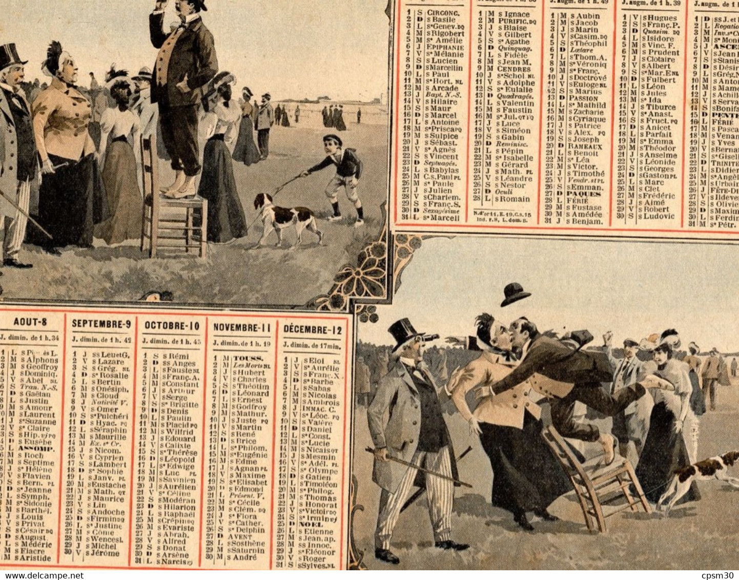 CALENDRIER GF 1910 - Incident Aux Courses Chevaux, Imprimeur Oberthur Rennes - Grand Format : 1901-20