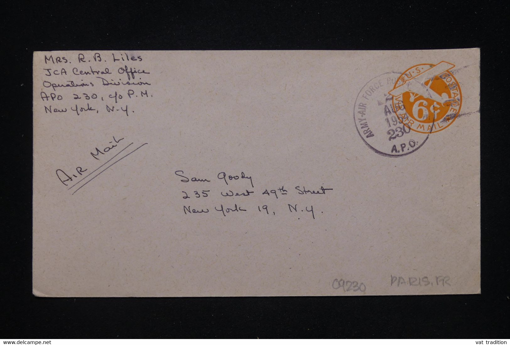 ETATS UNIS - Entier Postal Par Avion D'un Soldat ( APO 230 ) Pour  New York En 1954 - L 91475 - 1941-60