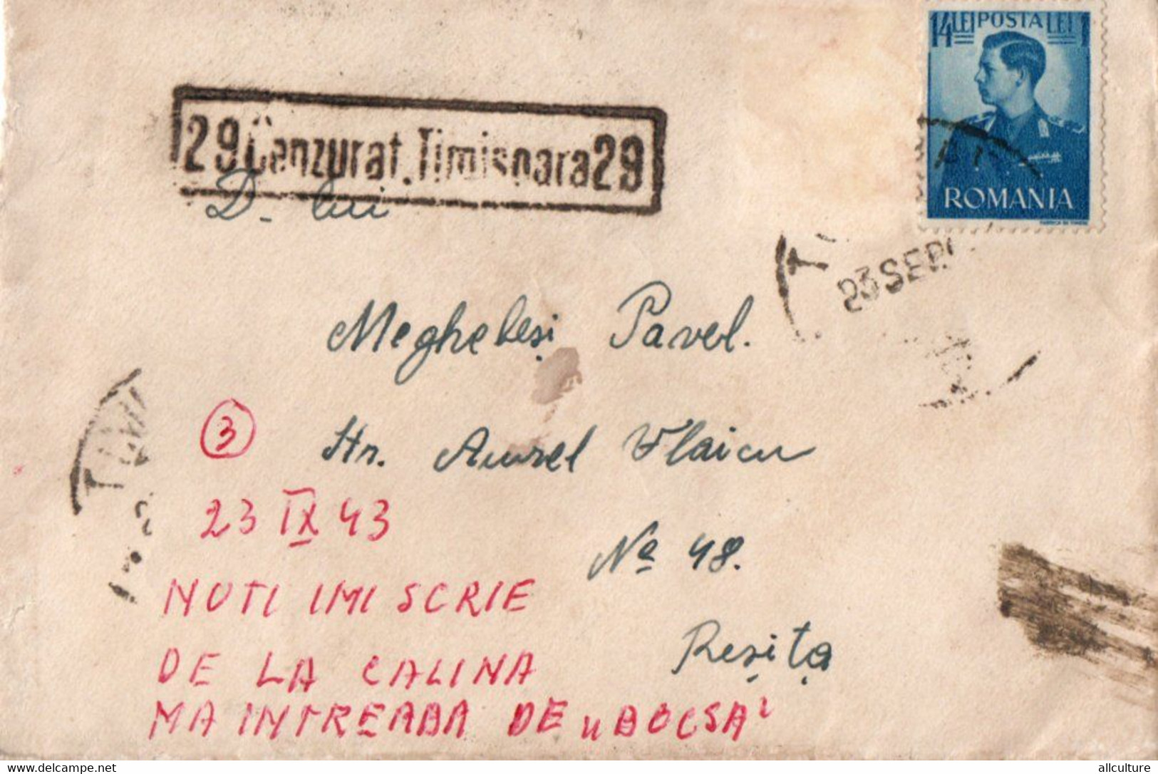 A1050- 2WW LETTER FOR 1943 CENZURAT TIMISOARA , CENSORED ROMANIA - Lettres 2ème Guerre Mondiale