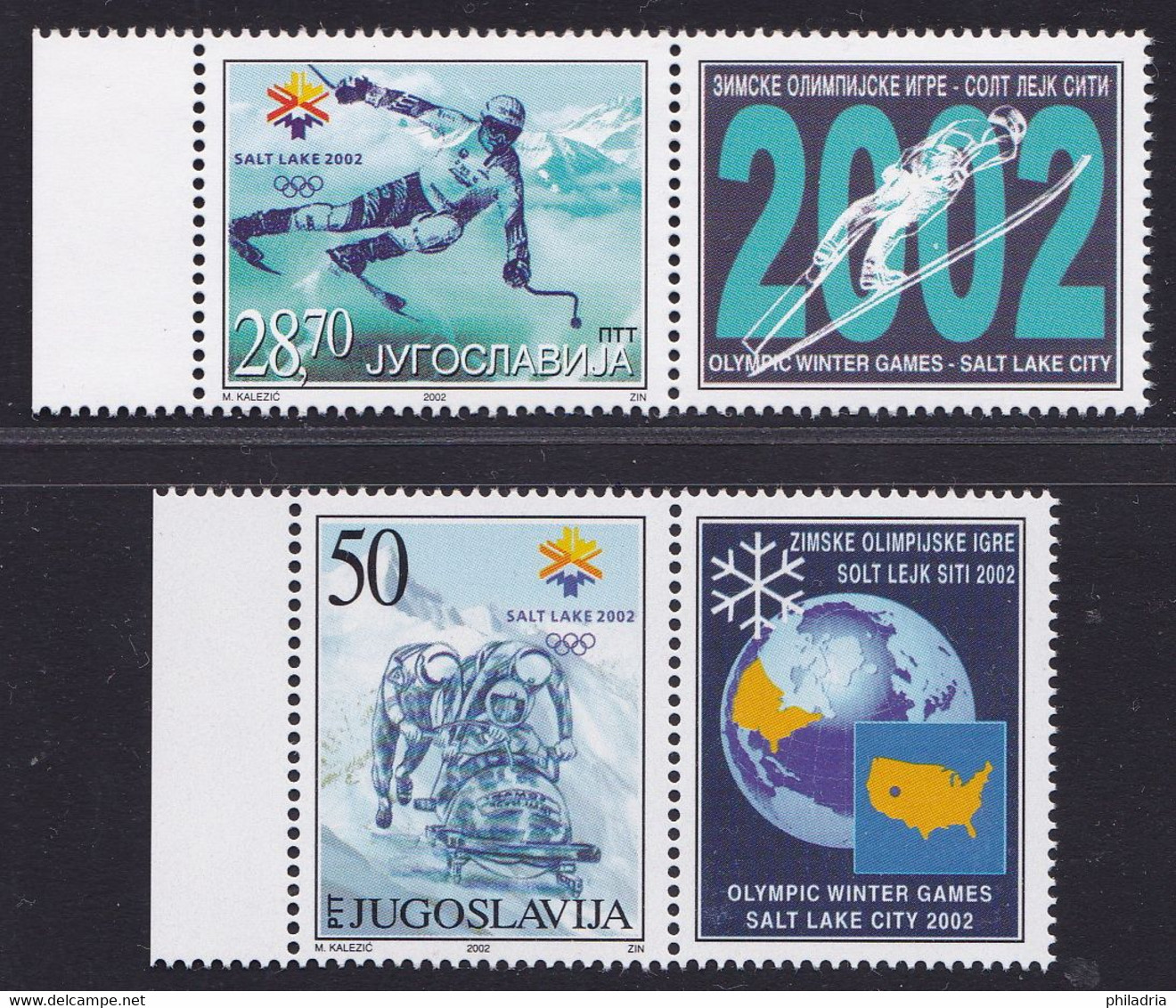 Yugoslavia, 2002, Salt Lake City, MNH, With Central Label - Winter 2002: Salt Lake City