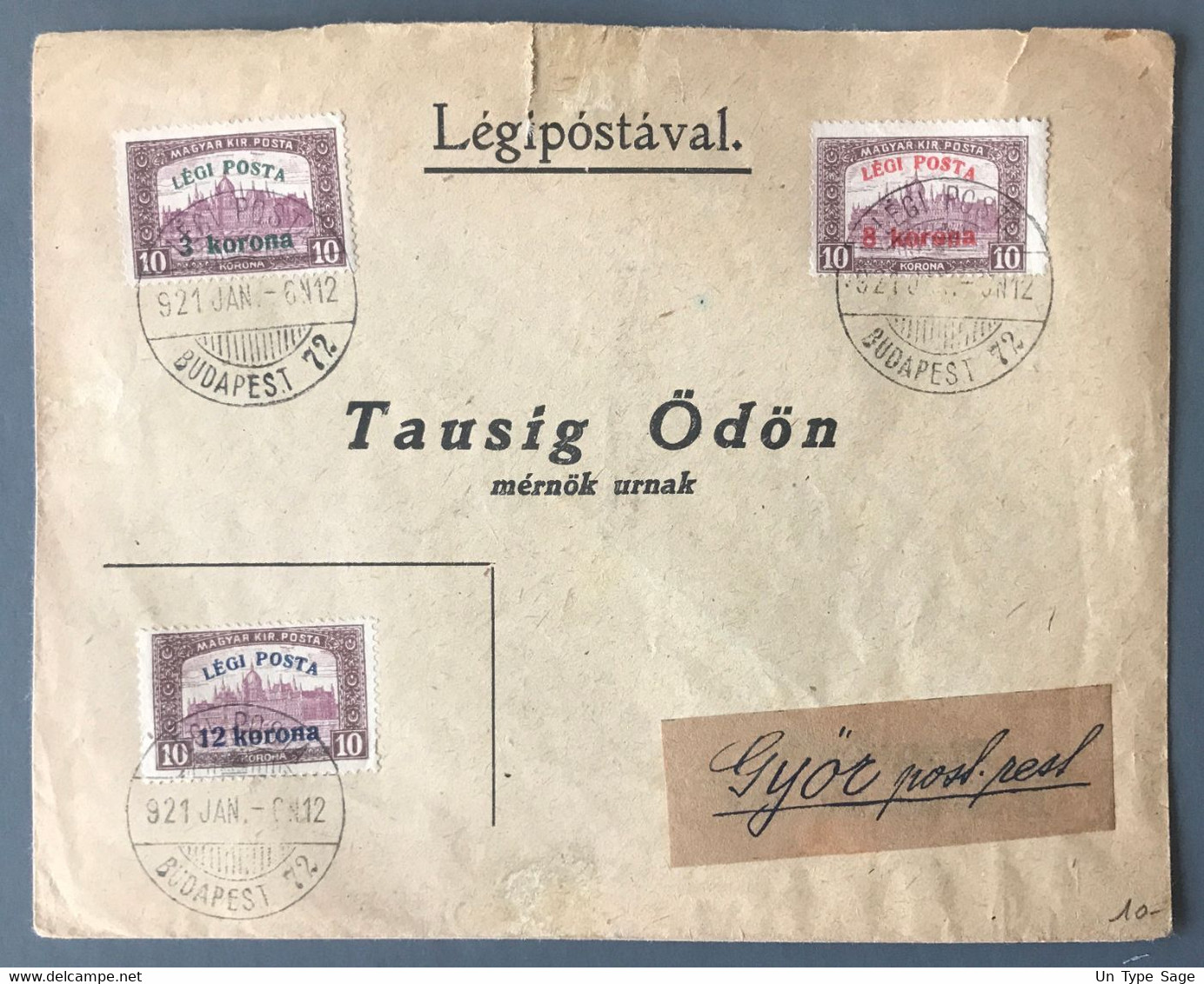 Hongrie Poste Aérienne N°3, 4 Et 5 Sur Enveloppe De Budapest à GYOP 1921 - (B3922) - Covers & Documents