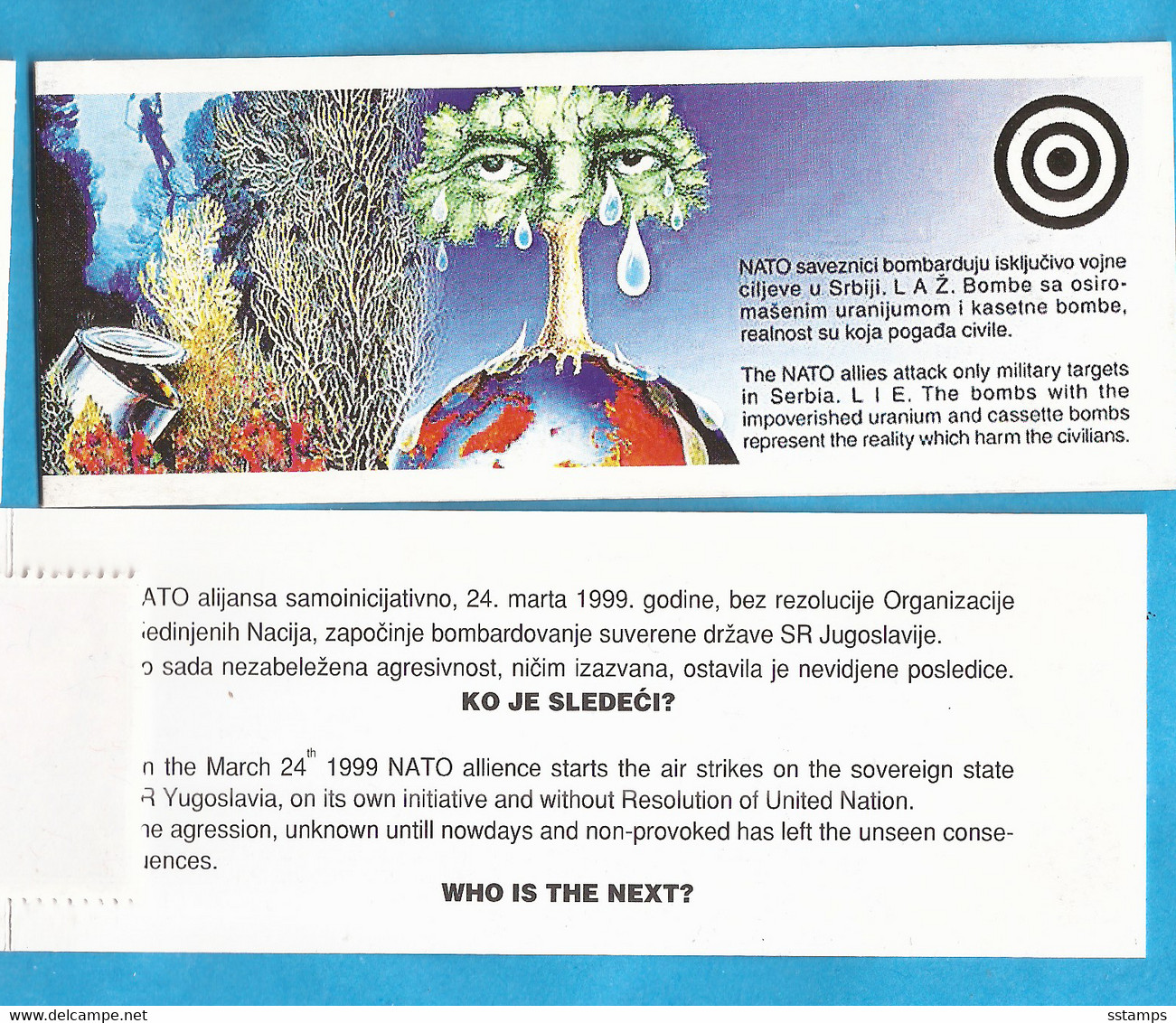 NATO 13  1999 STOP NATO BOMB JUGOSLAVIJA JUGOSLAWIEN JUGOSLAVIA  NATO BOMBED THE CIVILIANS  INTERESSANTE - Postzegelboekjes