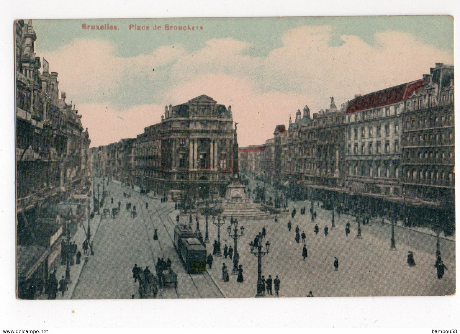 BRUXELLES * BELGIQUE * PLACE DE BROUCKERE * TRAMWAYS * REVERBERES * Animation * Carte Colorisée & Glacée - Brussel Nationale Luchthaven