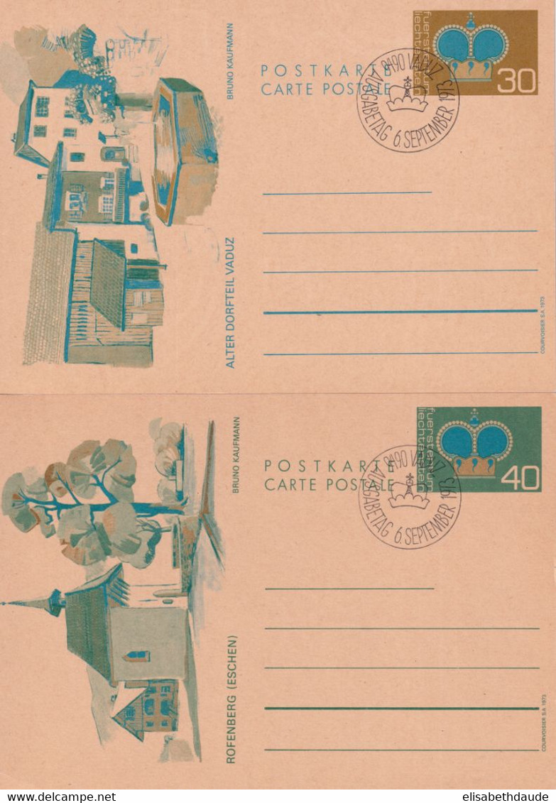 LIECHTENSTEIN - 1973 - ENTIER POSTAL - 2 CARTES ILLUSTREES FDC ! - Postwaardestukken