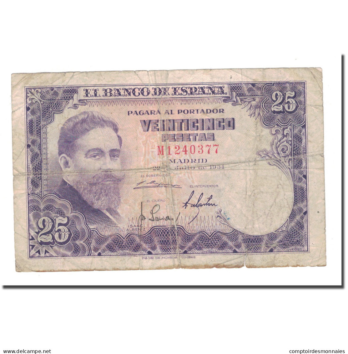 Billet, Espagne, 25 Pesetas, 1954, 1954-07-22, KM:147a, TB - 25 Pesetas