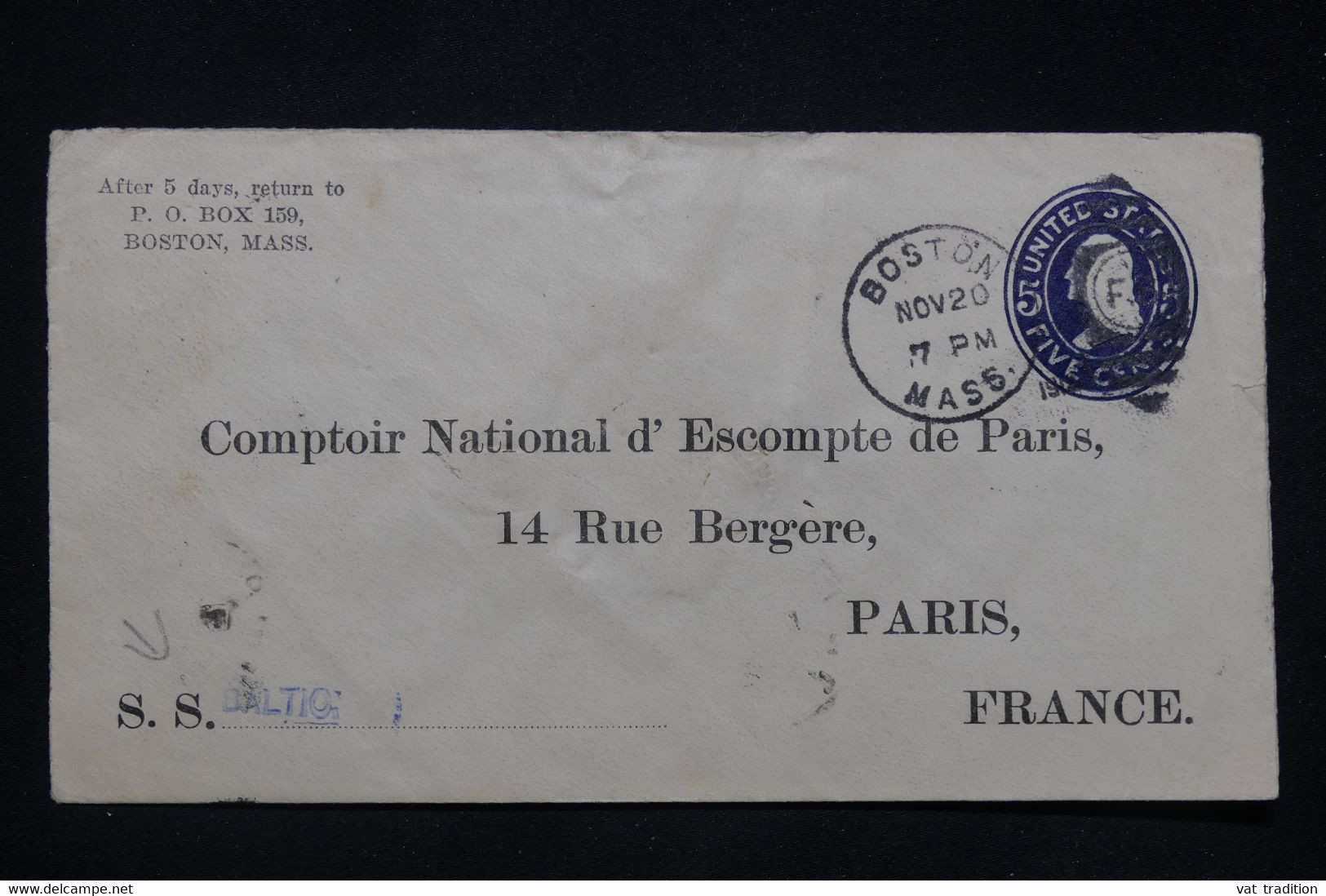 ETATS UNIS - Entier Postal Cacheté De Boston Pour Paris S/S Baltic En 1912  - L 91523 - 1901-20