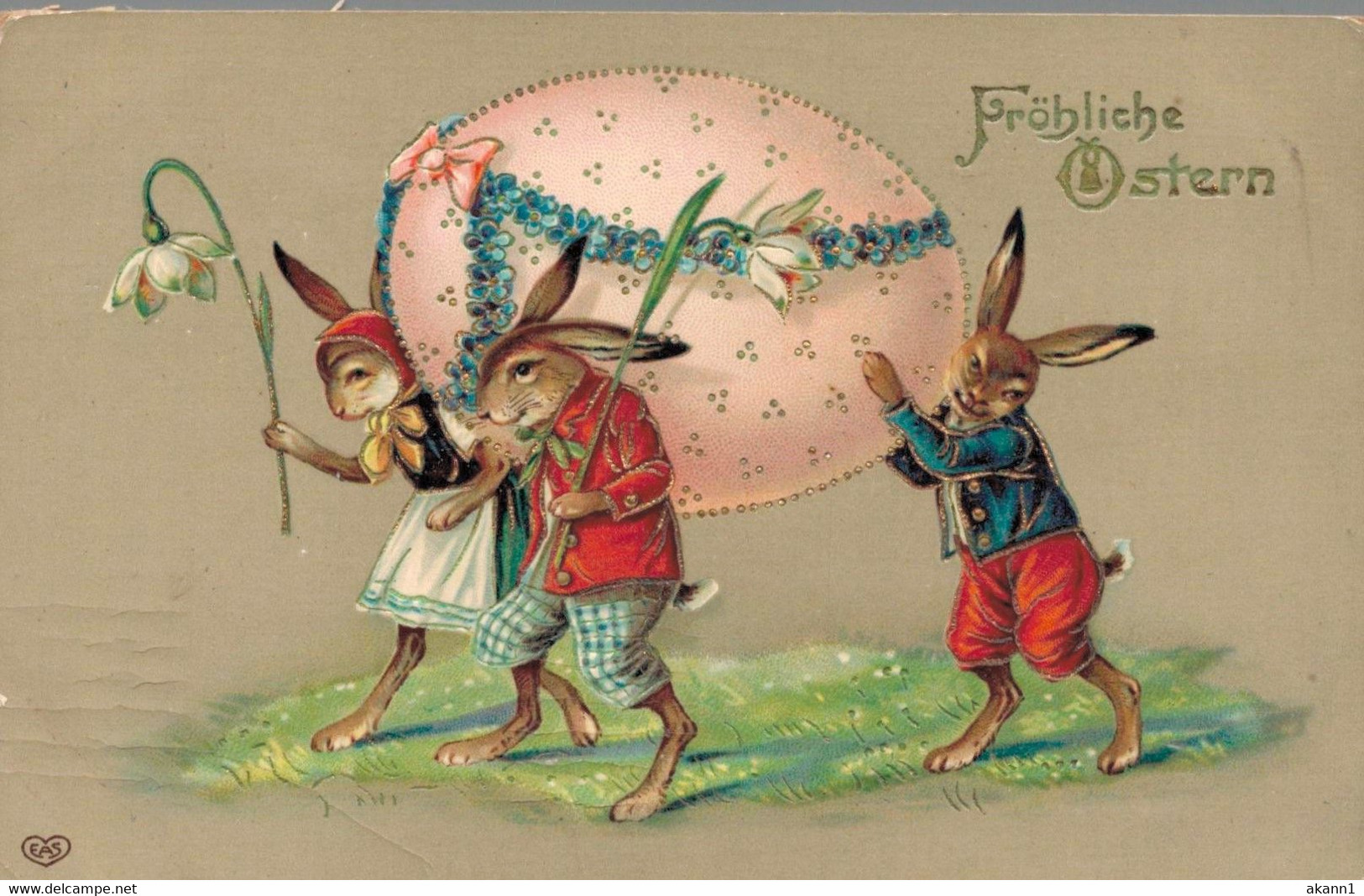 79317- Fröhliche Ostern Vermenschlichte Osterhasen 1917 - Easter