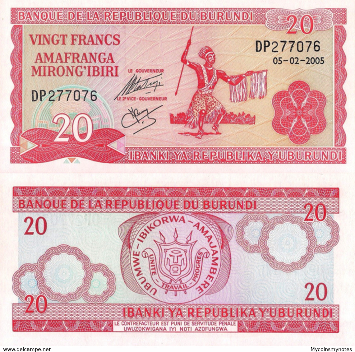 BURUNDI, 20 FRANCS, 2005, P27d, UNC - Burundi