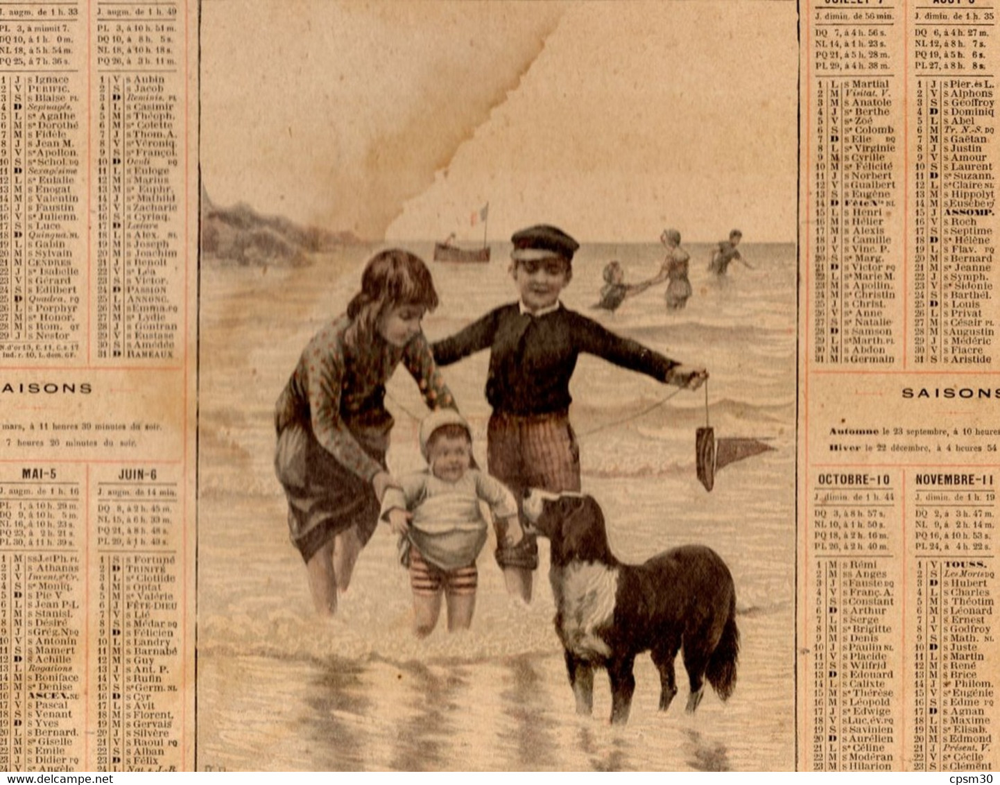 CALENDRIER GF 1912 - Bain De Mer, Enfant Et Le Chien, Imprimeur Oberthur Rennes - Grand Format : 1901-20