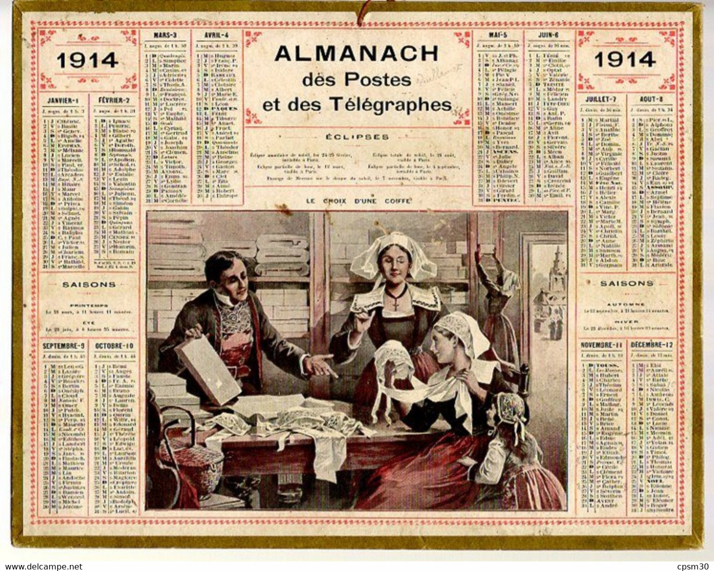 CALENDRIER GF 1913 - Le Choix D'une Coiffe (??Bretagne??), Imprimeur Oberthur Rennes - Formato Grande : 1901-20