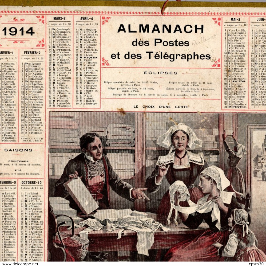 CALENDRIER GF 1913 - Le Choix D'une Coiffe (??Bretagne??), Imprimeur Oberthur Rennes - Grand Format : 1901-20
