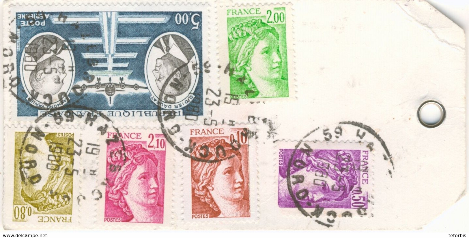 5 VALEURS SABINE DE GANDON POSTE AERIENNE 5F TARIF 10.50F PAQUET POSTE URGENT 6ème ECH. 23/05/80 BANQUE DE FRANCE - 1961-....