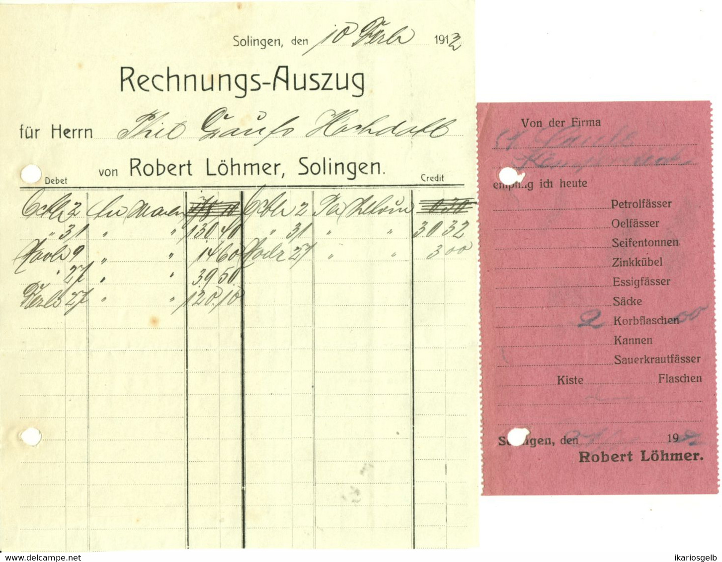 Solingen Rechnung 1912 " Robert Löhmer Kolonialwaren-Großhandlung " - Alimentos