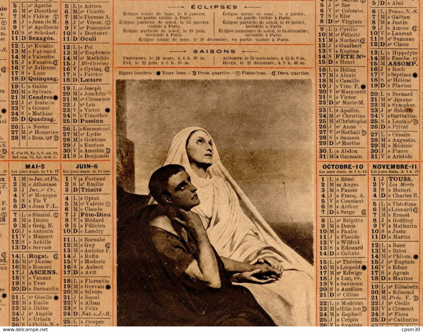 CALENDRIER GF 1915 - Sainte Monique Et Saint Augustin Par A. Scheffer, Imprimeur Oberthur Rennes - Grand Format : 1901-20