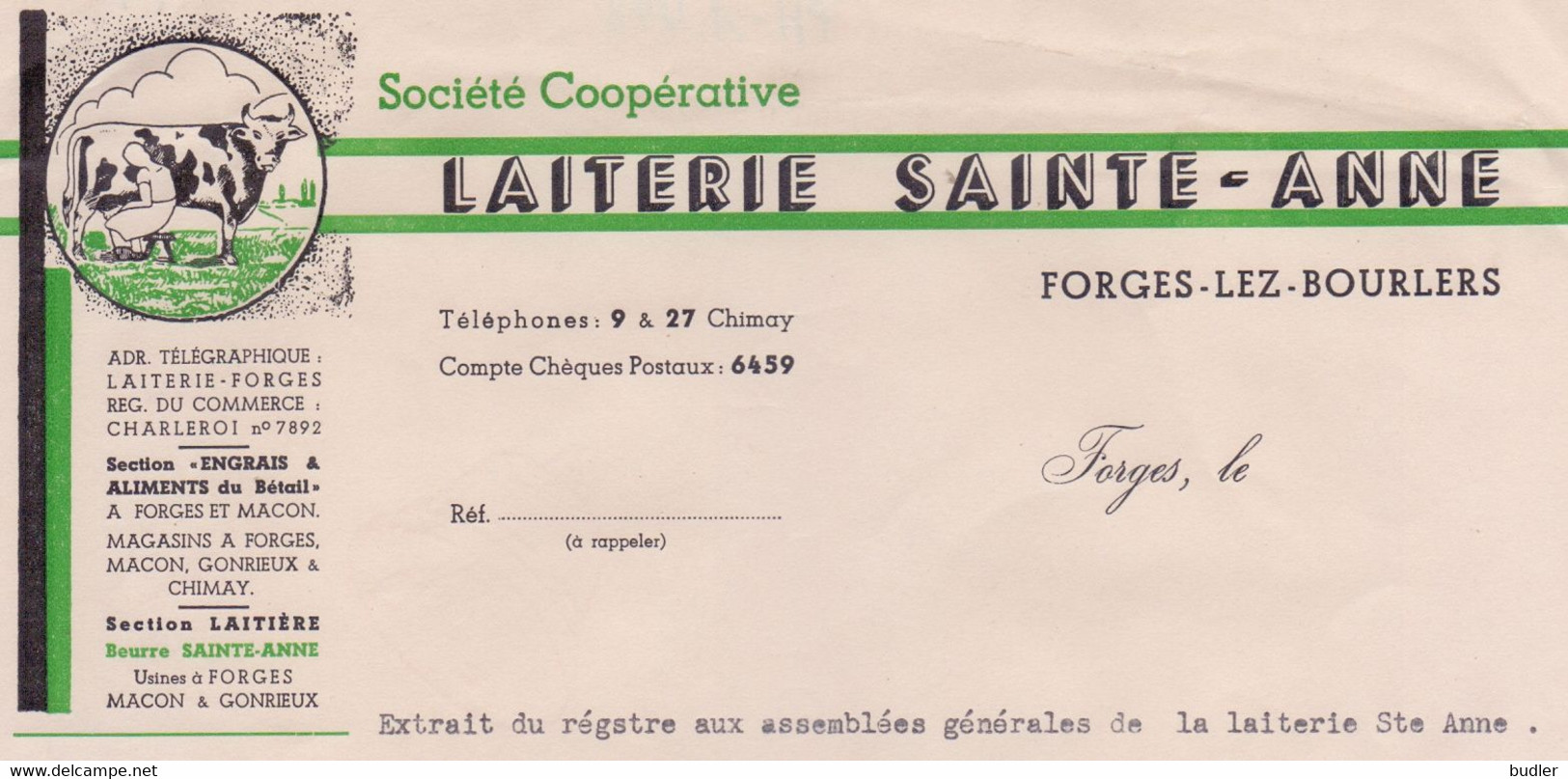 1927: Extrait Du Régistre ... De La ## LAITERIE SAINTE-ANNE à FORGES-lez-BOURLERS ## -  « BEURRE Ste ANNE » - Landbouw