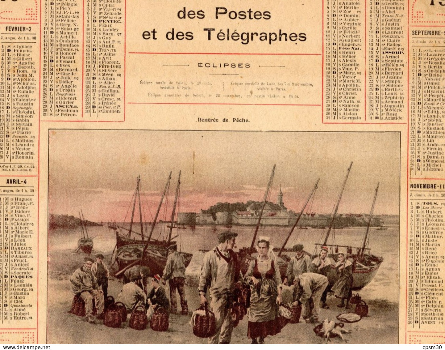 CALENDRIER GF 1919 - Rentrée De Pèche, Imprimeur Oberthur Rennes - Grand Format : 1901-20