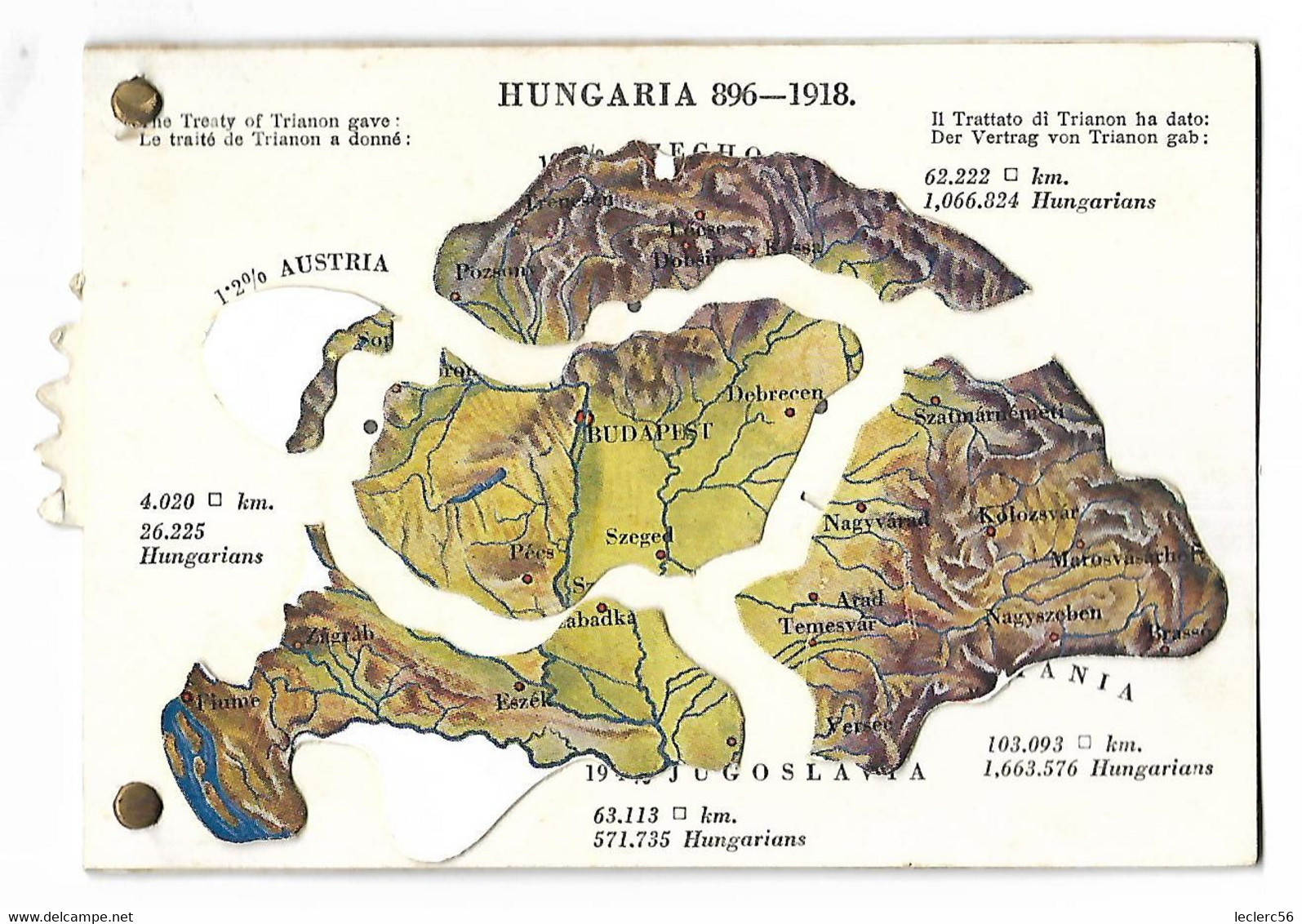 HONGRIE CARTE A SYSTEME LES PROVINCES Au Traité De Trianon 1918 CPA 3 SCANS - Hungary