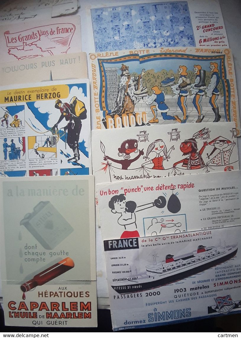 BUVARDS LOT 38 BUVARDS DIFFERENTS LE FRANCE ZORRO JOB MONTAGNE ALCOOLS DUBOUT PHARMACIE BEAUX GRAPHISMES BON ETAT 1950 - Colecciones & Series