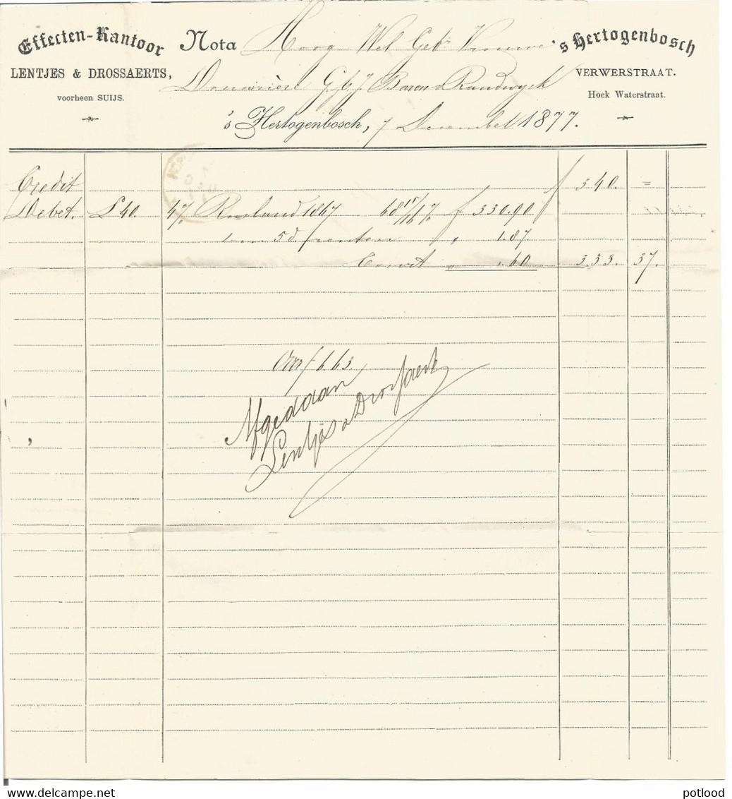 Brief Met Zegel N° 19 Met Puntafstempeling N° 52 Van Hertogenbosch 1877 Verzonden Naar Rossum . - Autres & Non Classés