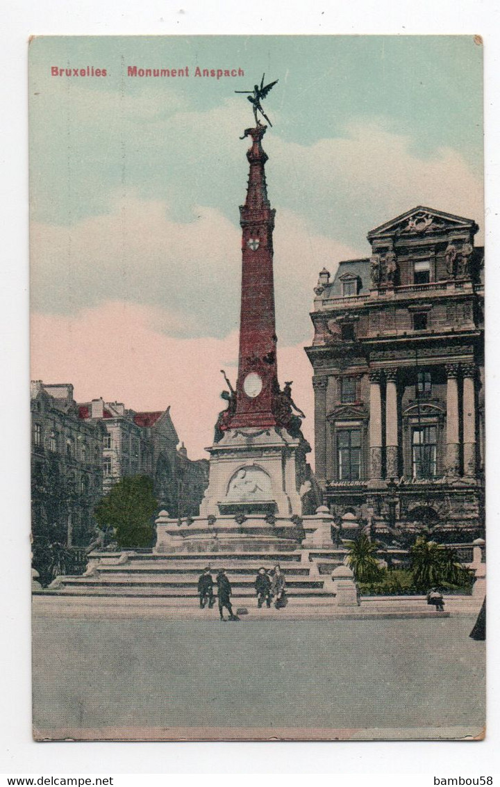 BRUXELLES * BELGIQUE * MONUMENT ANSPACH * Carte Colorisée & Glacée - Brussel Nationale Luchthaven