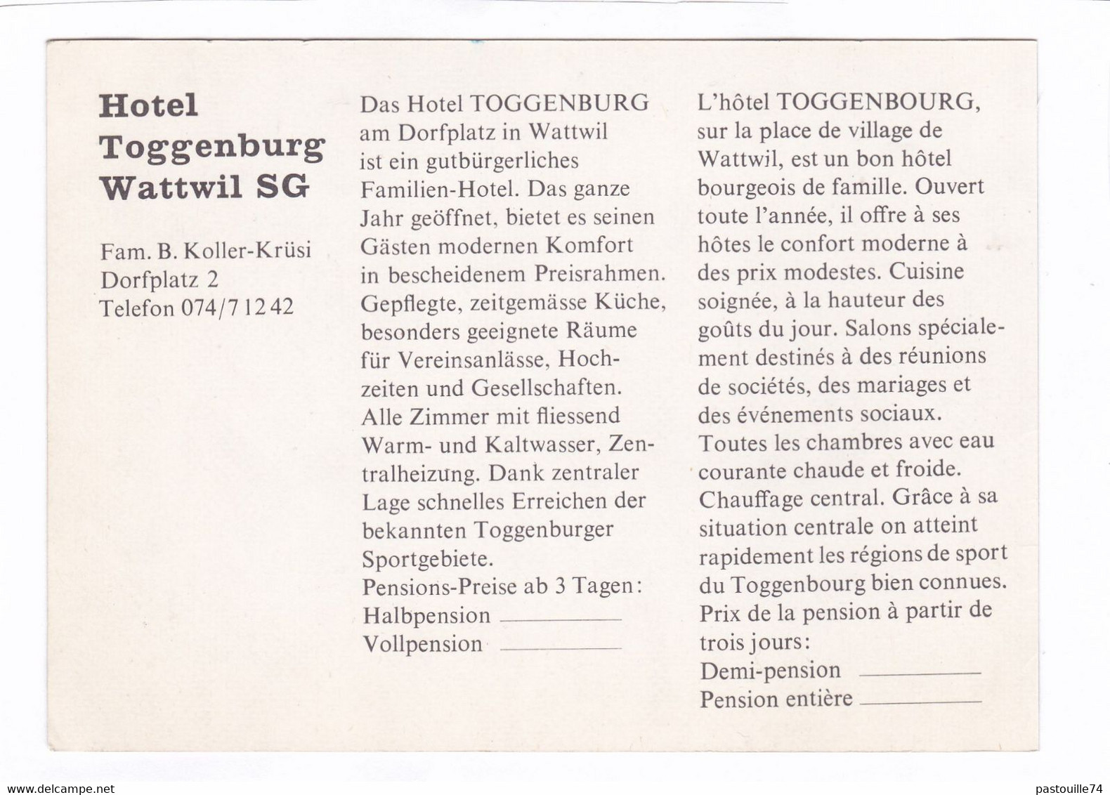 CPSM.  15 X 10,5  -  Hotel  Toggenburg.  -  Wattwil - Wattwil