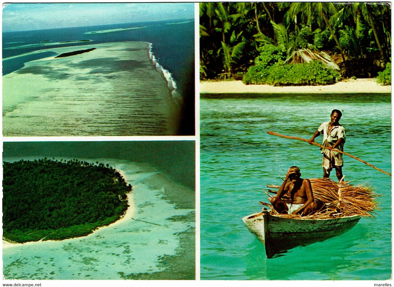 CPSM Maldives, Aerial Views, Maldives Island, Villingili ?, Multivue, Pêcheur, 1974 - Maldivas