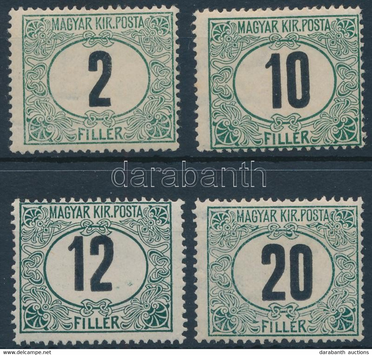 ** 1908 Zöldportó 2f, 10f, 12f, 20f 4. Vízjelállás (50.000+++) - Altri & Non Classificati