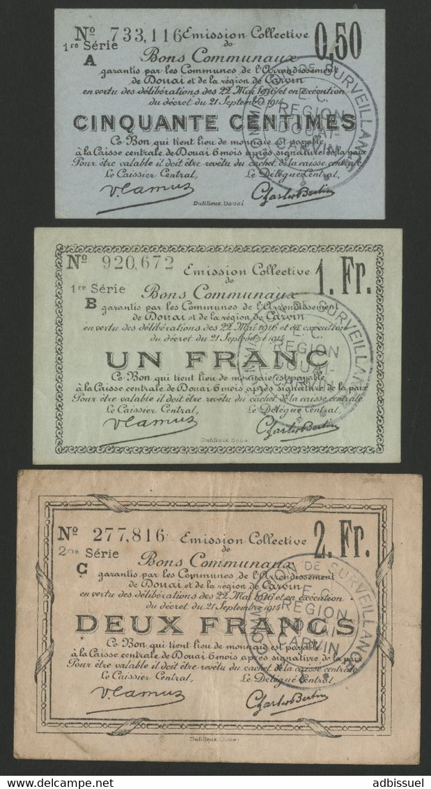 DOUAI ET REGION DE CARVIN : 3 Billets Différents Bons Communaux De 1914 (voir Description) - Bons & Nécessité